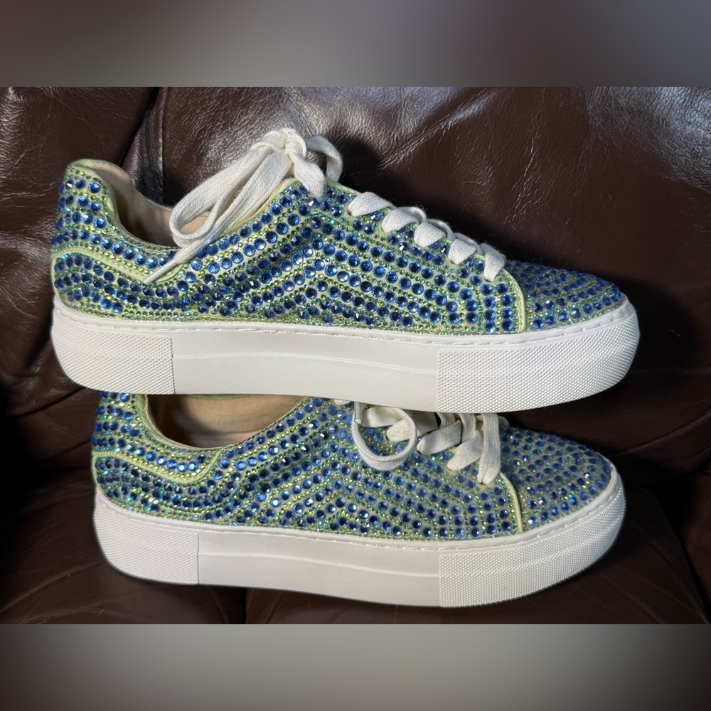 Betsy Johnson Sidny Blue Green Rhinestone Bling Platform Sneaker Size 7.5 - Picture 7 of 12
